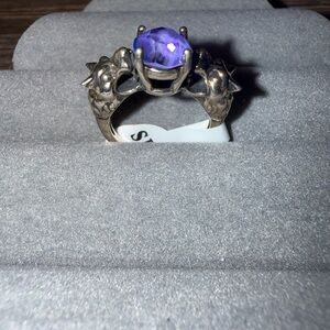 Silver Wolf Ring with Purple Gemstone